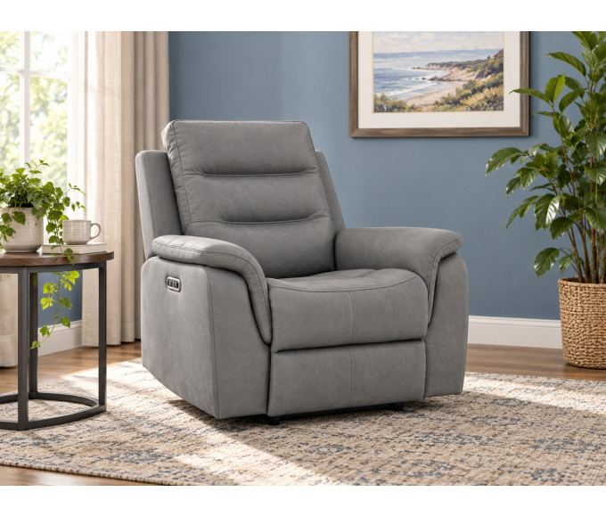 Boone Leather Reclining Chair Grey Boone Leather Reclining Chair Grey